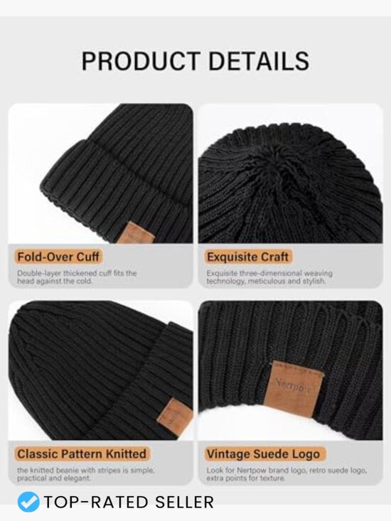 3 Pack Beanie Hats Winter Thermal Fleece Lined Thick Knit Skull Cap Unisex